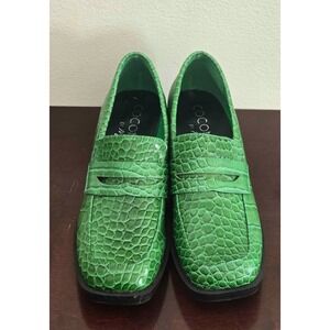 Beautiful COCONUTS by MATISSE Green‎ Croc Embossed Pace Heeled Loafers Sz 8m